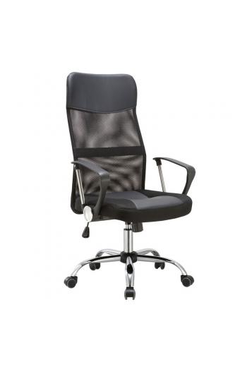 BF2400-PVC Πολυθρόνα Γραφείου Διευθυντή, Βάση Χρώμιο, Pvc Μαύρο - Mesh Μαύρο - 61x68x108/118cm