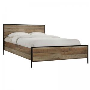 PALLET Κρεβάτι Διπλό, για Στρώμα 160x200cm, Μέταλλο Βαφή Μαύρο, Antique Oak - 167x204x100cm