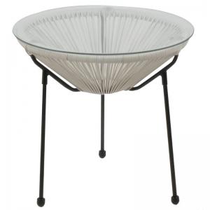 ACAPULCO Τραπεζάκι Μέταλλο Βαφή Μαύρο, Rattan Άσπρο - Φ50cm H.50cm