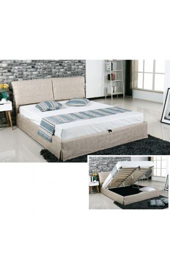 TELCO Κρεβάτι Διπλό με Αποθηκευτικό Χώρο, για Στρώμα 160x200cm, Ύφασμα Μπεζ
