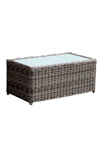 ARIZONA Τραπεζάκι Σαλονιού Κήπου ALU, Wicker Grey Brown, Γυαλί Tempered 5mm - 100x50 H.45cm