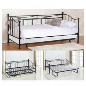 MARIN Daybed Κρεβάτι (90x190) + Βοηθητικό Κρεβάτι (85x185) Μέταλλο Βαφή Μαύρο - 198x97x93 + 185x85x36cm