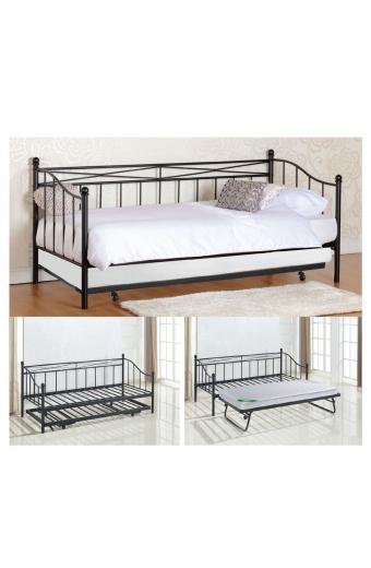MARIN Daybed Κρεβάτι (90x190) + Βοηθητικό Κρεβάτι (85x185) Μέταλλο Βαφή Μαύρο - 198x97x93 + 185x85x36cm