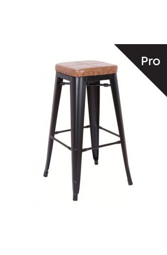 RELIX Σκαμπό Bar-Pro, Στοιβαζόμενο, Μέταλλο Βαφή Μαύρο Matte, Pu Camel - 43x43x78cm