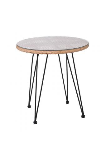 SALSA Τραπέζι Μέταλλο Βαφή Μαύρο, Wicker Φυσικό - Φ52cm H.53cm