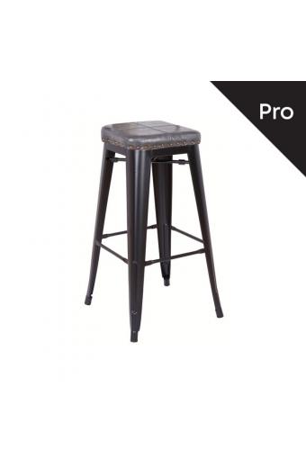 RELIX Σκαμπό Bar-Pro, Στοιβαζόμενο, Μέταλλο Βαφή Μαύρο Matte, Pu Σκούρο Γκρι - 43x43x78cm