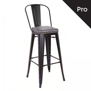 RELIX Σκαμπό Bar-Pro με Πλάτη, Μέταλλο Βαφή Μαύρο Matte, Pu Σκούρο Γκρι - 43x48x78/114cm