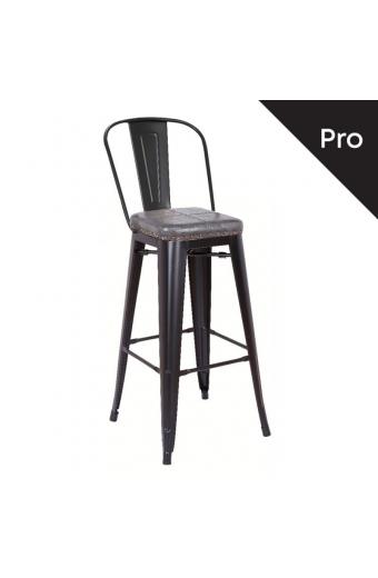 RELIX Σκαμπό Bar-Pro με Πλάτη, Μέταλλο Βαφή Μαύρο Matte, Pu Σκούρο Γκρι - 43x48x78/114cm