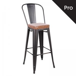 RELIX Σκαμπό Bar-Pro με Πλάτη, Μέταλλο Βαφή Antique Black, Pu Camel - 43x48x78/114cm