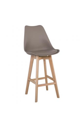 MARTIN Σκαμπό BAR Οξιά Φυσικό, PP-Pu Sand Beige, Μονταρισμένη Ταπετσαρία - 49x57x74/111cm