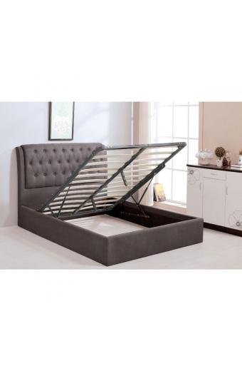 MAXWELL Κρεβάτι Διπλό με Χώρο Αποθήκευσης, για Στρώμα 160x200cm, Ύφασμα Σκούρο Καφέ