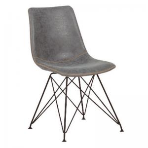 PANTON Καρέκλα Μέταλλο Βαφή Μαύρη, PU Vintage Grey - 43x57x81cm