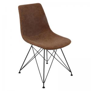 PANTON Καρέκλα Μέταλλο Βαφή Μαύρο, PU Vintage Brown - 43x57x81cm