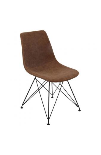 PANTON Καρέκλα Μέταλλο Βαφή Μαύρο, PU Vintage Brown - 43x57x81cm