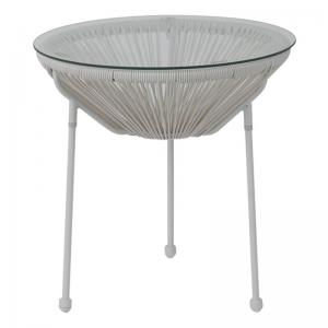 ACAPULCO Τραπεζάκι Μέταλλο Βαφή Άσπρο, Rattan Άσπρο - Φ50x50cm