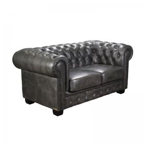 CHESTERFIELD Birmingham Kαναπές 2Θέσιος Σαλονιού Καθιστικού, Δέρμα Antique Grey - 155x91x74cm