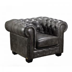 CHESTERFIELD Birmingham Πολυθρόνα Σαλονιού Καθιστικού, Δέρμα Antique Grey - 103x92x72cm