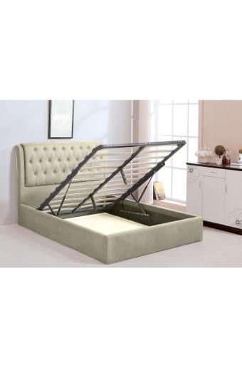 MAXWELL Κρεβάτι Διπλό με Αποθηκευτικό Χώρο, για Στρώμα 160x200cm, Ύφασμα Εκρού