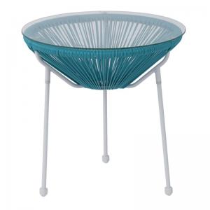 ACAPULCO Τραπεζάκι Μέταλλο Βαφή Άσπρο, Rattan Μπλε - Φ50cm H.50cm