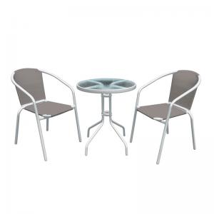 BALENO Set Κήπου -  Βεράντας : Τραπέζι + 2 Πολυθρόνες Μέταλλο Άσπρο - Textilene Cappuccino