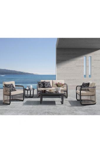 CITY Living Set Σαλόνι Καθιστικό Κήπου - Βεράντας Alu Ανθρακί - Μπεζ - Τραπ+2θέσιο+2 Πολυθρ+Βοηθ.τραπ