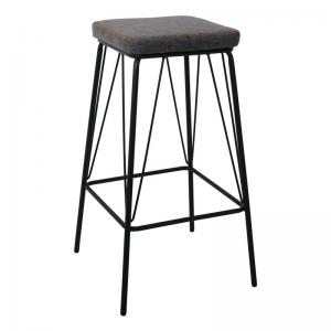 PANTON Σκαμπό BAR, Μέταλλο Βαφή Μαύρο, PU Απόχρωση Vintage Grey - 43x43x76cm