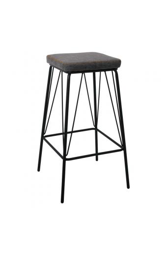 PANTON Σκαμπό BAR, Μέταλλο Βαφή Μαύρο, PU Απόχρωση Vintage Grey - 43x43x76cm