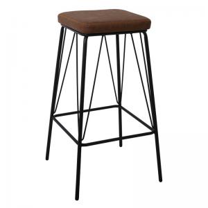 PANTON Σκαμπό BAR, Μέταλλο Βαφή Μαύρο, PU Απόχρωση Vintage Brown - 43x43x76cm