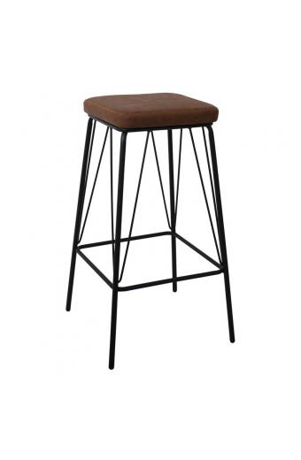 PANTON Σκαμπό BAR, Μέταλλο Βαφή Μαύρο, PU Απόχρωση Vintage Brown - 43x43x76cm