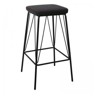 PANTON Σκαμπό BAR, Μέταλλο Βαφή Μαύρο, PU Απόχρωση Vintage Black - 43x43x76cm