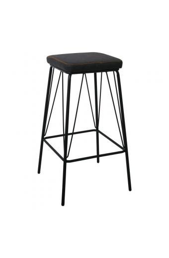 PANTON Σκαμπό BAR, Μέταλλο Βαφή Μαύρο, PU Απόχρωση Vintage Black - 43x43x76cm