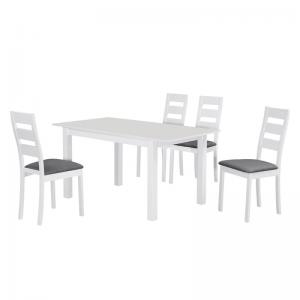 MILLER Set Τραπεζαρία Κουζίνας Άσπρο, Ύφασμα Γκρι : Τραπέζι Επεκτεινόμενο + 4 Καρέκλες
