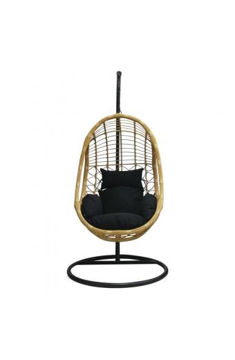 SALSA Κρεμαστή Πολυθρόνα, Wicker Φυσικό, Μέταλλο Βαφή Μαύρο, Μαξιλάρι Μαύρο - Φ105x203cm