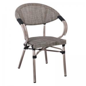 COSTA Πολυθρόνα Dining Αλουμινίου, Απόχρωση Antique Grey - Textilene Μπεζ - 58x57x83cm