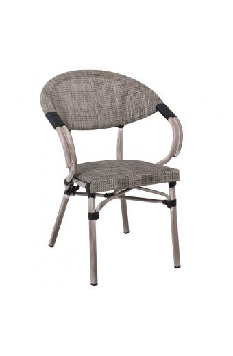 COSTA Πολυθρόνα Dining Αλουμινίου, Απόχρωση Antique Grey - Textilene Μπεζ - 58x57x83cm