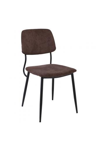 LOCA Καρέκλα Μέταλλο Βαφή Μαύρο, Ύφασμα Καφέ