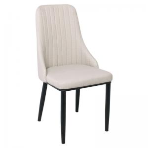 MATTEL Καρέκλα Μέταλλο Βαφή  Μαύρο, Linen PU Ανοιχτό Γκρι