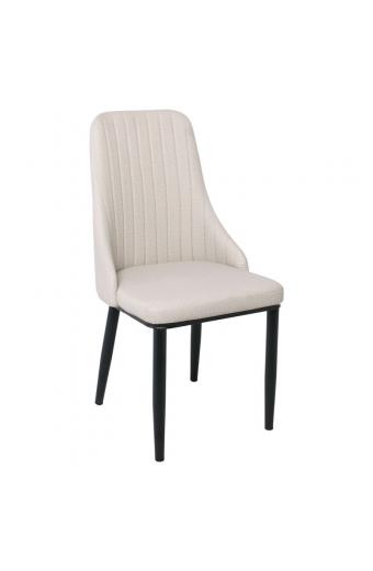 MATTEL Καρέκλα Μέταλλο Βαφή  Μαύρο, Linen PU Ανοιχτό Γκρι