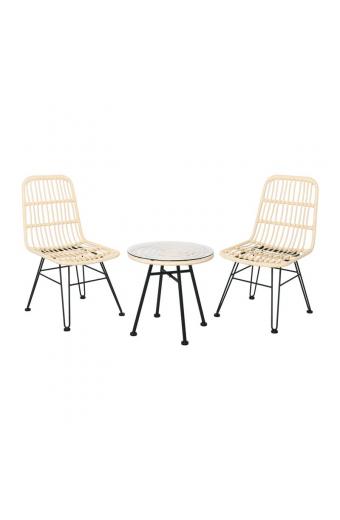 SALSA Coffee Set Κήπου Μέταλλο Μαύρο - Γυαλί - Wicker Ivory : Τραπεζάκι Φ48cm + 2 Καρέκλες