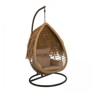 SALSA TROPIC Κρεμαστή Πολυθρόνα, Wicker Φυσικό, Μέταλλο Brown, Μαξιλάρι Μπεζ