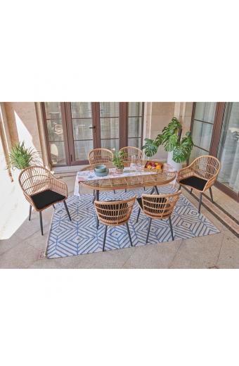 SALSA Τραπεζαρία Κήπου:Μέταλλο Βαφή Μαύρο-Wicker Φυσικό: 2 Πολυθρόνες+ 4 Καρέκλες+Τραπέζι