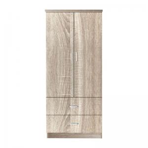CLOSET Ντουλάπα Δίφυλλη, Ράφι, Θέσεις για Κρεμάστρες, 2 Συρτάρια, Απόχρωση Sonoma - 80x50x180cm