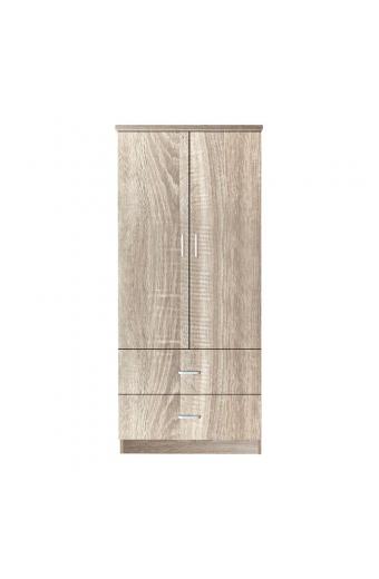 CLOSET Ντουλάπα Δίφυλλη, Ράφι, Θέσεις για Κρεμάστρες, 2 Συρτάρια, Απόχρωση Sonoma - 80x50x180cm