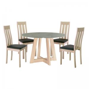 NARDA-REGO Set Τραπεζαρία Σαλόνι - Κουζίνα: Τραπέζι + 4 Καρέκλες White Wash -Pvc Μαύρο