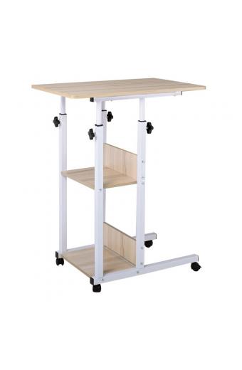 LIFT Βοηθητικό Τραπεζάκι Μέταλλο Βαφή Άσπρο, Melamine Απόχρωση Maple - 60x40x78/92cm