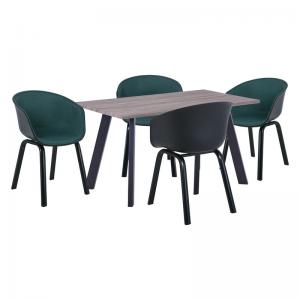 OPTIM Set Α Τραπεζαρία:Τραπέζι + 4 Πολυθρόνες Μέταλλο Μαύρο / PP Μαύρο Ύφασμα Πράσινο
