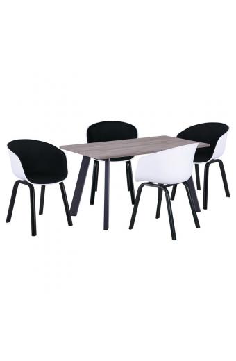 OPTIM Set Α Τραπεζαρία:Τραπέζι + 4 Πολυθρόνες Μέταλλο Μαύρο / PP Άσπρο Ύφασμα Μαύρο