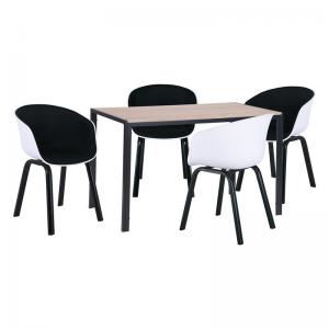 OPTIM Set Β Τραπεζαρία:Τραπέζι + 4 Πολυθρόνες Μέταλλο Μαύρο / PP Άσπρο Ύφασμα Μαύρο