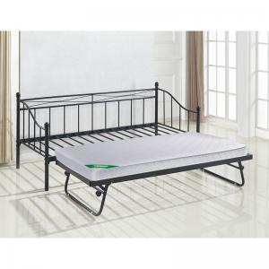 MARIN Set: Daybed (για στρώμα 90x190) + Βοηθητικό Κρεβάτι με Στρώμα 185x85 Μέταλλο Μαύρο - Κρεβάτια:198x97x93+185x85x36cm
