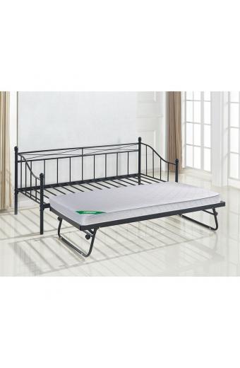MARIN Set: Daybed (για στρώμα 90x190) + Βοηθητικό Κρεβάτι με Στρώμα 185x85 Μέταλλο Μαύρο - Κρεβάτια:198x97x93+185x85x36cm